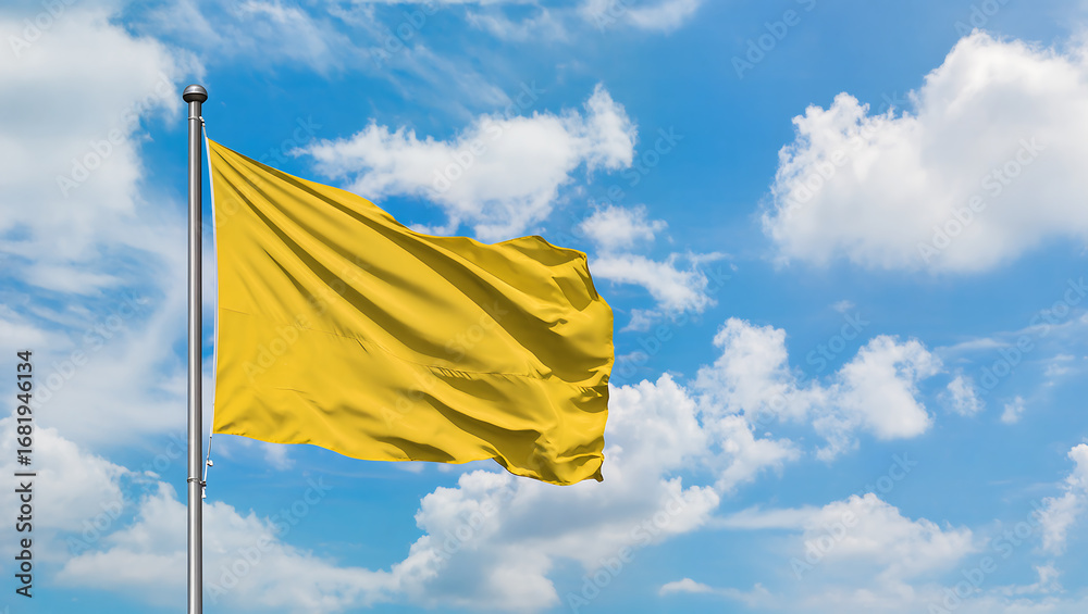 custom made wallpaper toronto digitalYellow Flag Waving Against Bright Blue Sky with Fluffy Clouds, Symbol of Caution or Alert