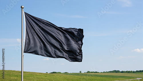 Wallpaper Mural Black flag on pole, against a blue sky, waving in the wind over a field of green. Torontodigital.ca