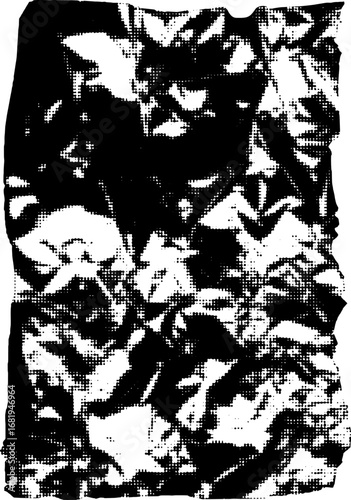 Abstract black and white halftone pattern with dark and light areas creating a complex design