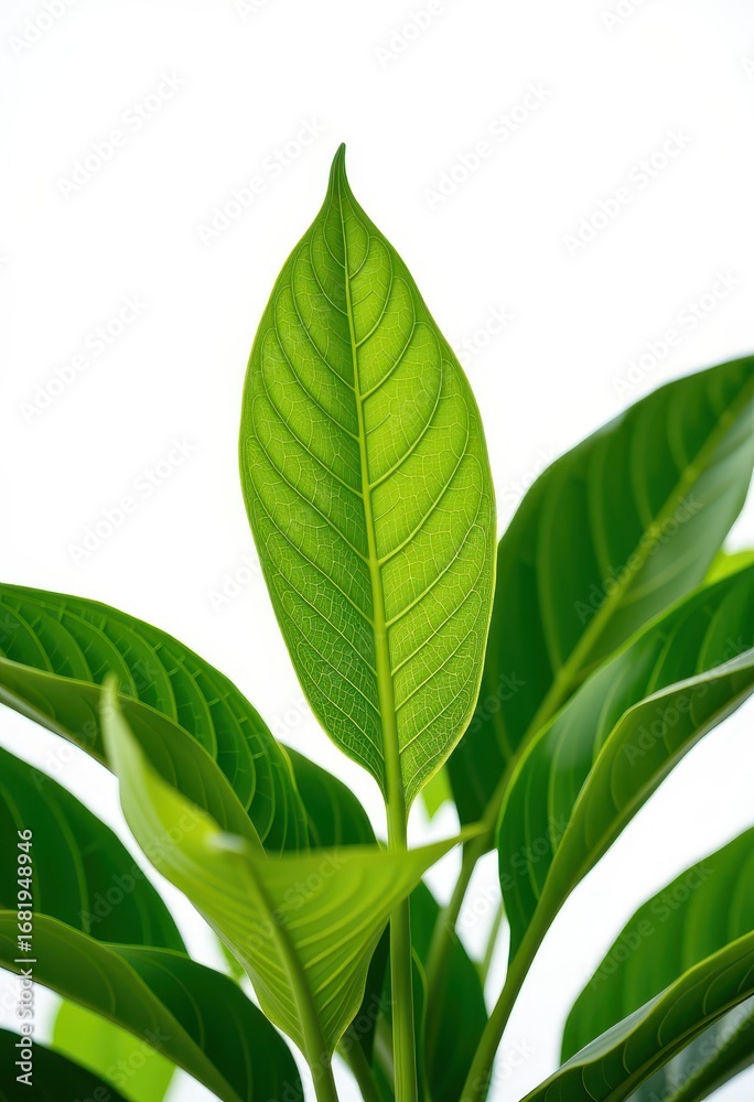 Fototapeta premium Vibrant green plant isolated on pure white background, perfect for design projects and presentations, template, healthy