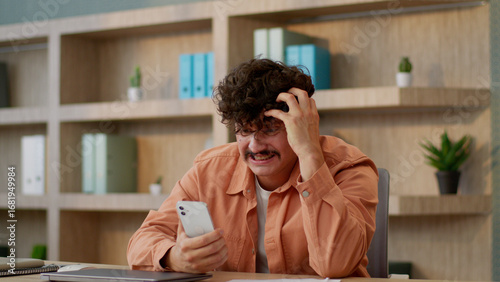 Photos Angry man businessman Caucasian guy male business investor using mobile phone in