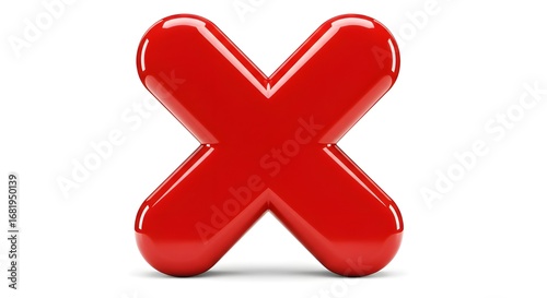 Glossy Bright Red 3D X Symbol Isolated on White Background for Error, Incorrect, or Cancel Concept

