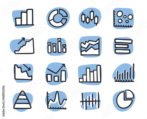 Trade service, analytics, stock indices, market segments, stock growth. Set of hand-drawn conceptual illustrations. Cartoon style in vector.