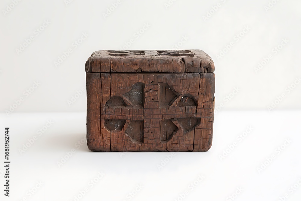 Obraz premium Hand carved wooden box with cross high resolution picture