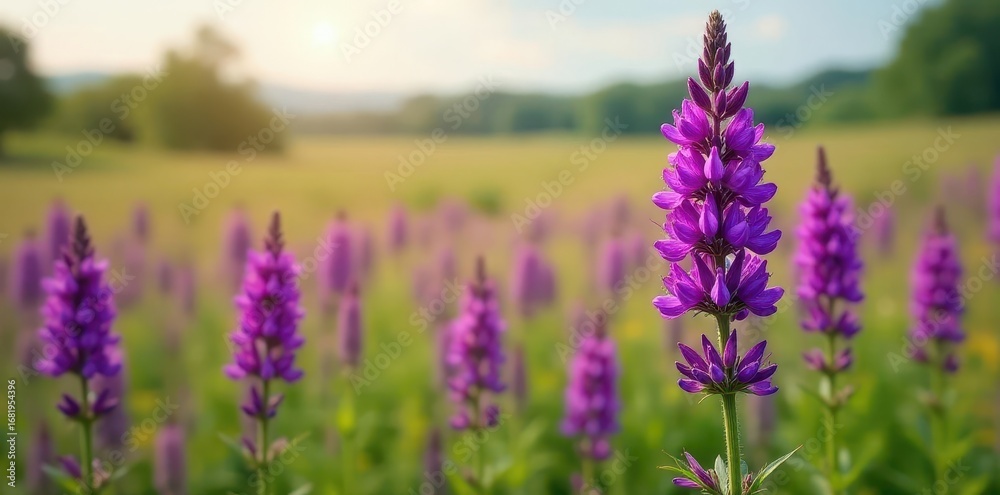 Fototapeta premium Vibrant purple Echium plantagineum blossoms in a natural field , field, flowering plant, wild plant