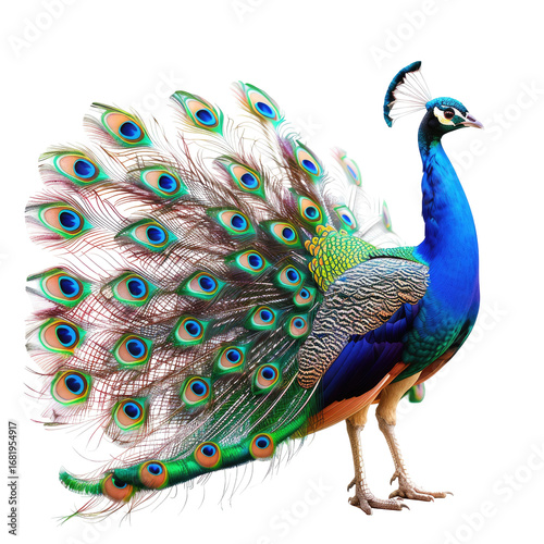 Vibrant peacock displaying its magnificent iridescent plumage