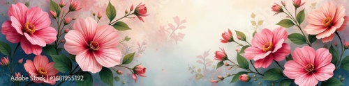 Abstract floral backdrop, textured blooms & foliage , illustration, high-resolution, visual