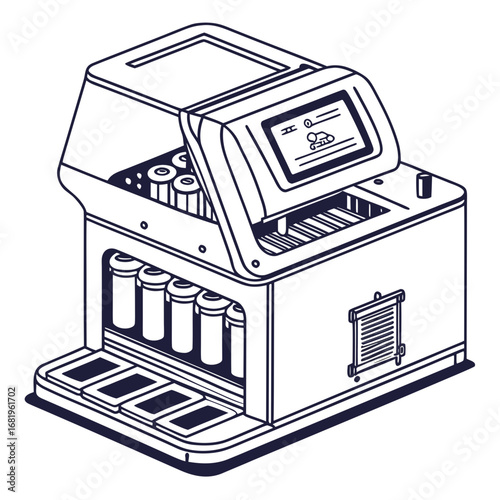 Creative PCR Machine Vector Illustration | Clean and Modern Design for Genetic Testing, Molecular Biology, and Medical Laboratory Projects	