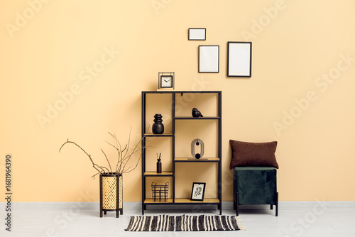 Interior of room with black...