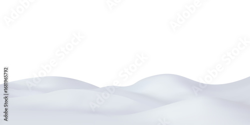 3D closeup snowy surface with wavy texture isolated on white background for Christmas and seasonal template