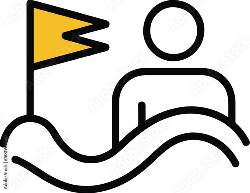 Person swimming with a flag in the sea isolated on white background, representing a summer vacation activity, highlighting travel and recreation with a clear maritime navigation symbol