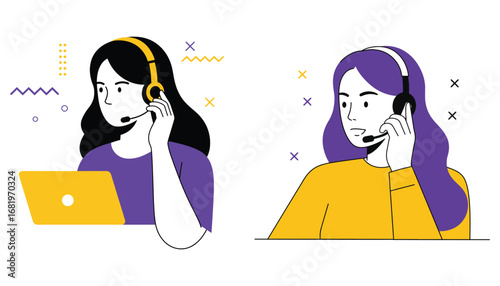 Customer service representatives with headsets vector illustration