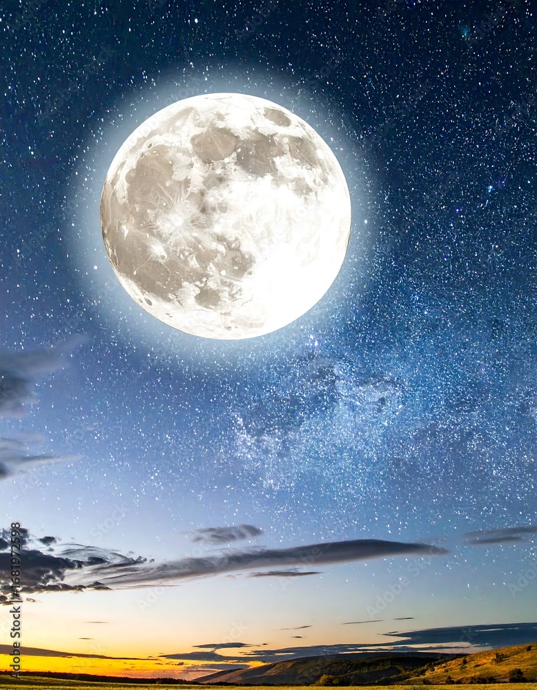 Fototapeta premium Majestic moonlit sky over plains