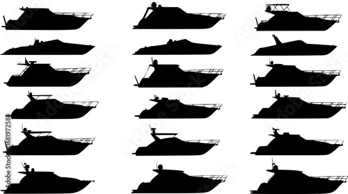 set of Yacht motor boat nautical silhouette vector collection
