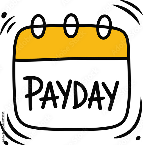 Illustration of a cartoon calendar with the word payday isolated on white background, representing a reminder for salary, payment, or financial planning in a simple and modern design
