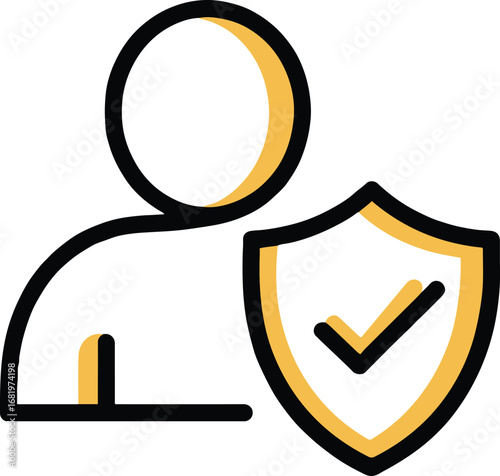 Illustration of a user profile with a shield, representing security, protection, and identity management, ensuring privacy and data safety