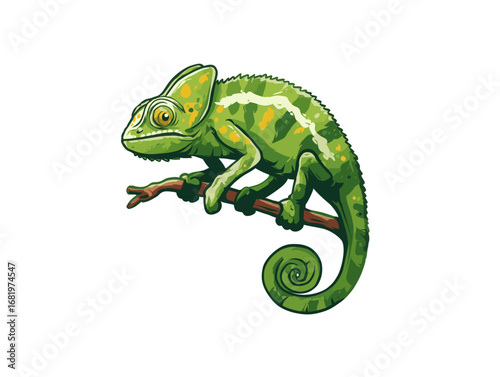 Chameleon perched on a branch in vivid colors