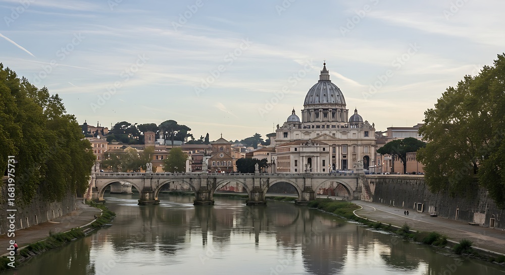 Fototapeta premium St Peters Basilica and Ponte Sant Angelo in Rome Italy.
