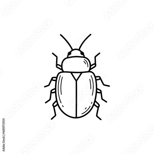 Black line drawing of a simple beetle isolated on white background  