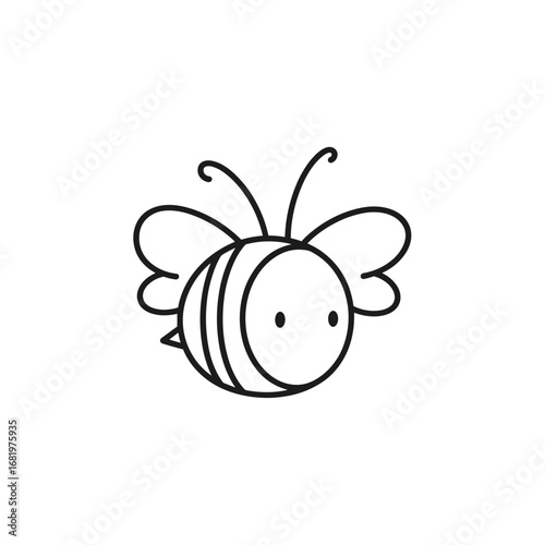Cute cartoon bee illustration with simple line art design doodle icon, simple hand-drawn outline, doodle style, minimal black line, isolated on white 