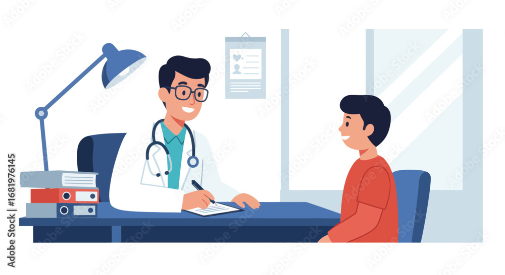 Fototapeta premium Smiling Doctor and Patient in Consultation, Medical Checkup.