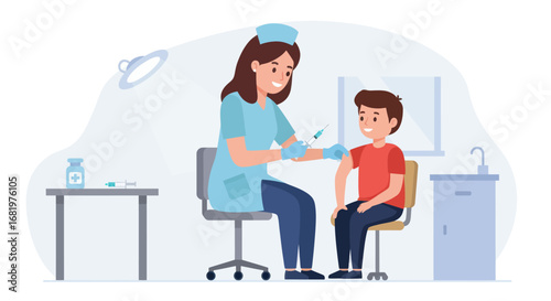 Nurse Administering Injection to a Young Boy.