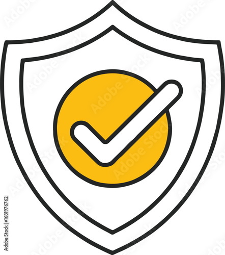 Vector art of shield icon with check mark inside a circle, symbolizing security, protection, and approval, a vector illustration for web design, business concepts, and modern technology