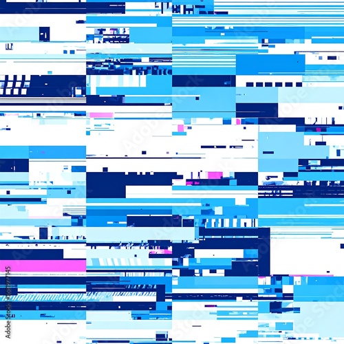 A vibrant digital glitch art design showcases a captivating interplay of horizontal lines and blocks of color.