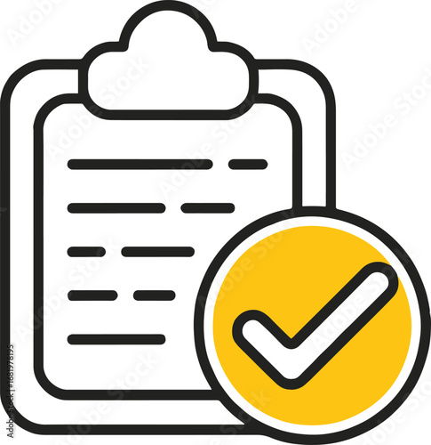 Clipboard with check mark isolated on white background representing a completed task, form, or survey, indicating approval, agreement, or success in a business or office setting, vector illustration