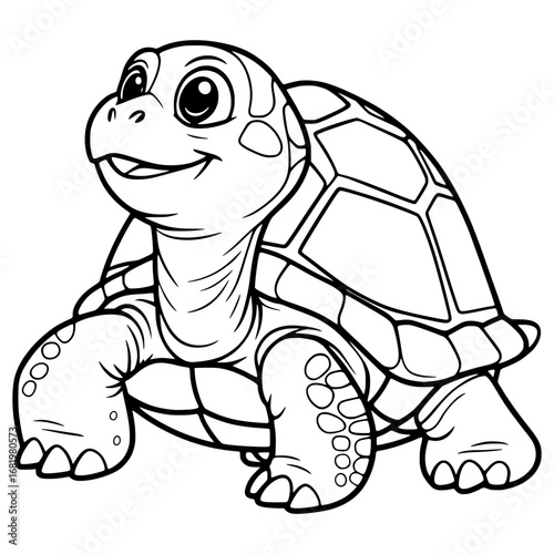 Coloring Page Of Little Cute Turtle Vector Illustration
