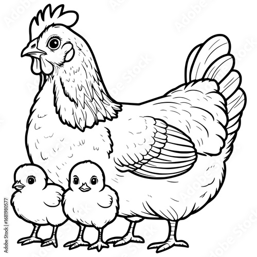 Coloring Page Of Cute Chicken Vector Illustration