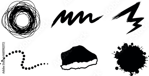 Abstract black ink doodles and brush strokes vector collection for creative design use 