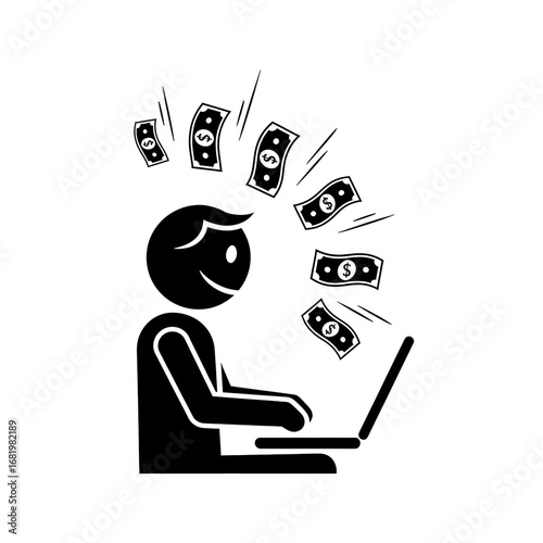 Joy in earning money, happy person working online