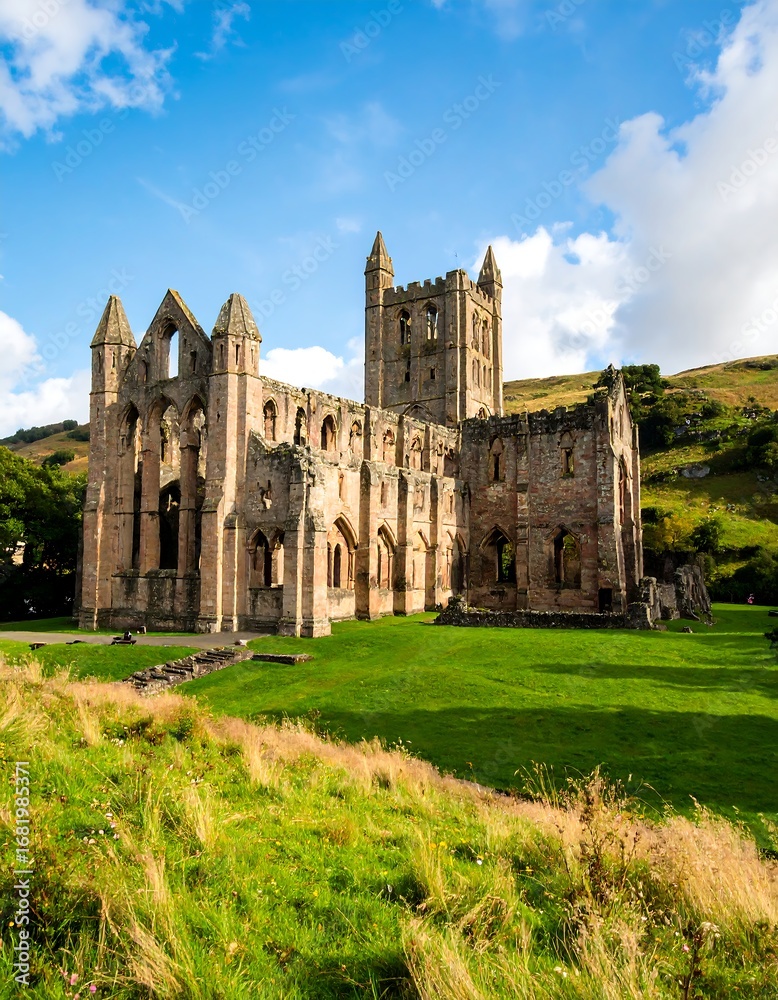 Fototapeta premium Ruinous abbey bathed in sunlight