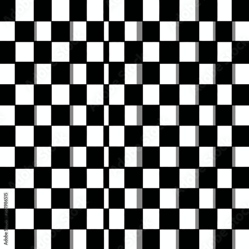 Café Wall optical illusion with a black and white checkerboard pattern creating the perception of tilted non-parallel horizontal lines.