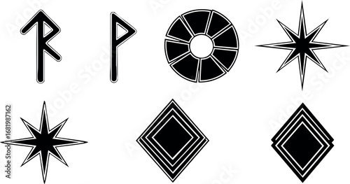 Set of Ancient Black Nordic Runes and Symbols Vector Illustration 