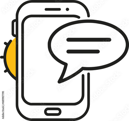 Illustration of a smartphone with a message bubble, representing mobile communication, online services, and digital technology, isolated on white background