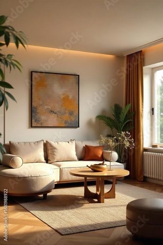 A warm and inviting home interior, featuring comfortable furniture and soft lighting, perfect for a welcoming atmosphere , couch, interior design, sanctuary