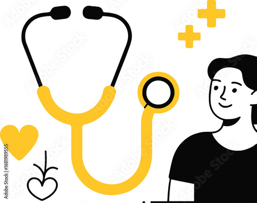 Illustration of a doctor with a stethoscope, isolated on white background, representing healthcare, medical checkups, and wellness, conveying a sense of care, support, and professional medical service