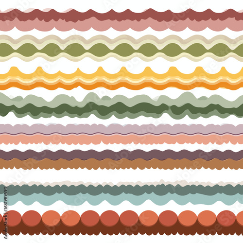 Collection of colorful wavy and scalloped decorative border elements.