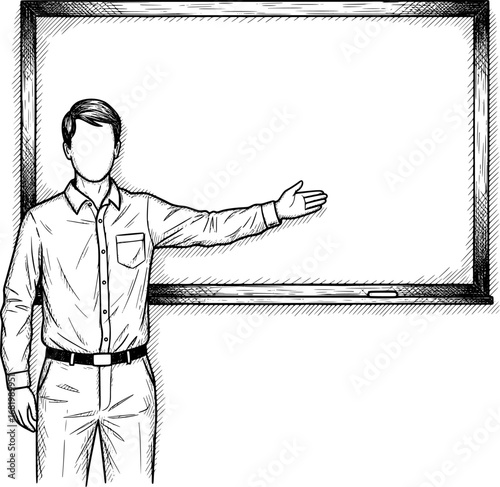 Teacher at Chalkboard Education Concept with Hand-Drawn Style