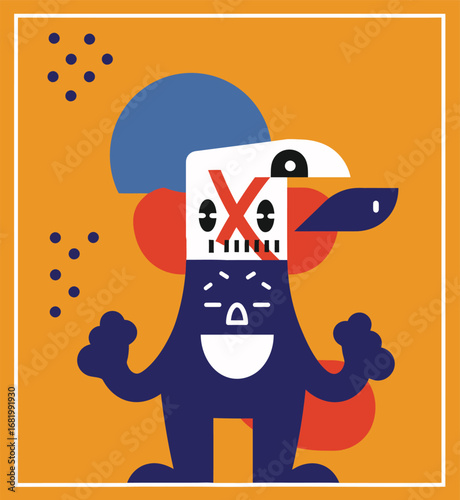 Stylized geometric character illustration in contrasting vibrant tones