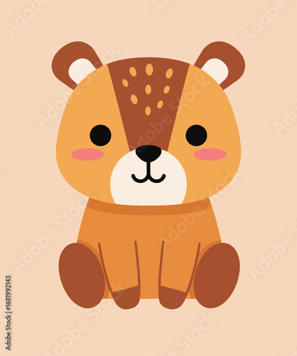 Charming whimsical bear cub illustration with minimalist design elements
