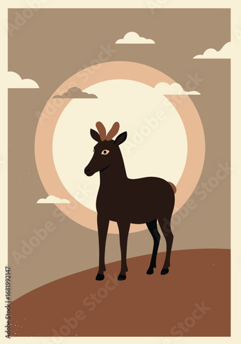Minimalist rendition of a serene mule deer landscape with soft color palette