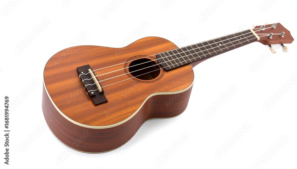 Fototapeta premium A light brown ukulele against a white background