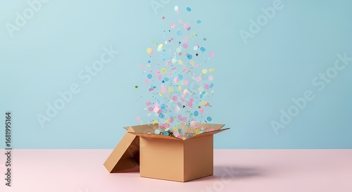 Confetti exploding from box celebration party background