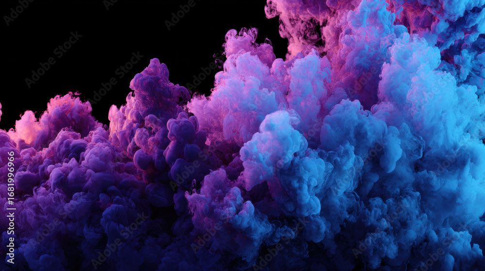 Fototapeta premium Vibrant smoke clouds swirl in shades of purple and blue, creating mesmerizing and dynamic visual effect. ethereal quality evokes sense of mystery and creativity