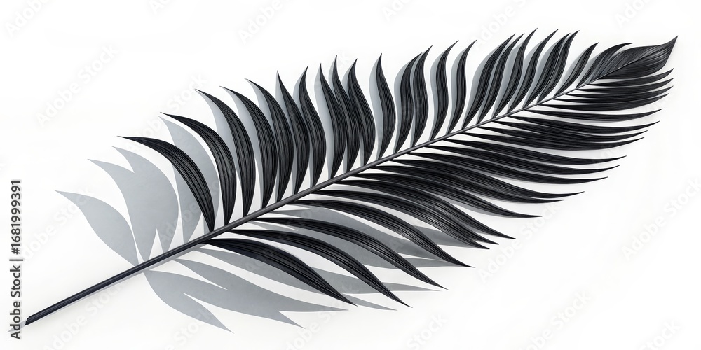 Fototapeta premium Monochromatic Palm Leaf Composition Shadow Play and Minimalist Design, palm leaf, black and white photography