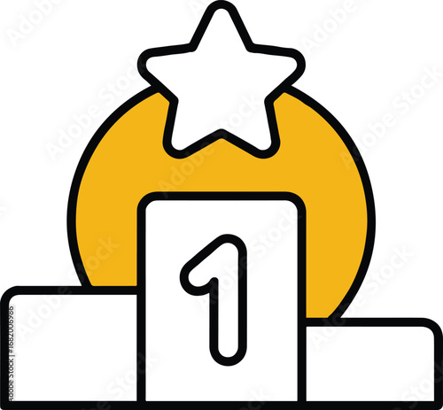 Illustration of a podium with a star representing first place, symbolizing success, achievement, and victory in a competition, isolated on white background