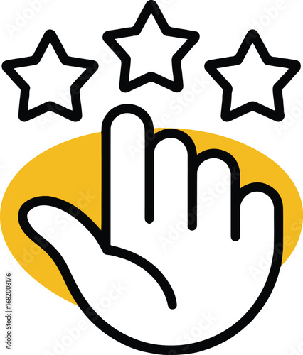 Hand pointing at three stars isolated on white background, representing customer feedback, rating, review, and satisfaction with a service or product, showcasing quality and positive experience